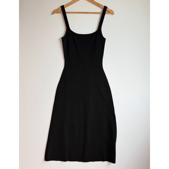 Rumored Parisian Midi Dress Ribbed Square Neck Stretchy Minimalist Small Black - Picture 3 of 16
